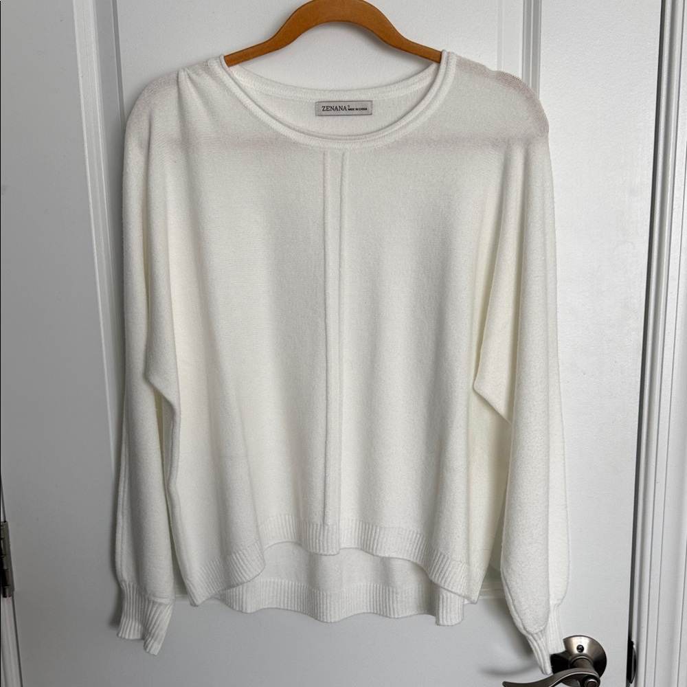 Zenana Outfitters Women's Cream Crew Neck Sweater